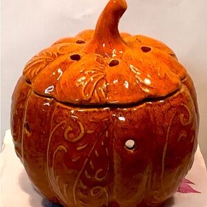 Pier 1 Pumpkin Fragrance Oil Warmer Fall Autumn Orange Ceramic Tealight Candle